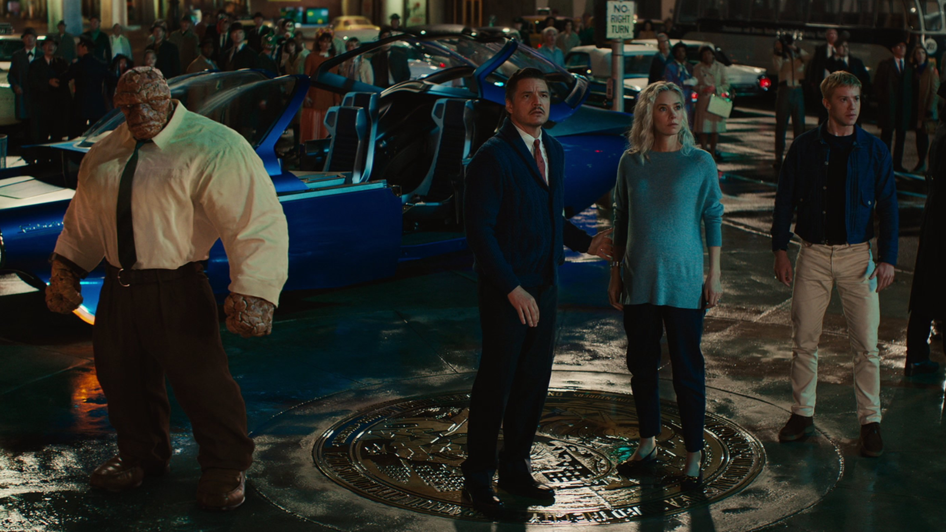 Ben Grimm (Ebon Moss-Bachrach), Pan Fantastyczny (Pedro Pascal), Niewidzialna Kobieta (Vanessa Kirby) i Ludzka Pochodnia (Joseph Quinn). / Źródło: Marvel Studios